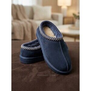 UGG Tasman Navy Blue Suede Shearling Slippers Kids Size 3 1019066K casual slipon
